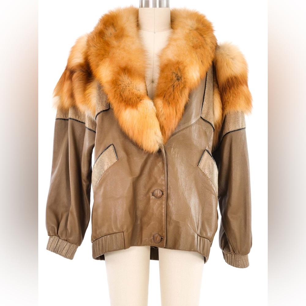 MARVIN RICHARDS FUR TRIMMED LEATHER COAT VTG